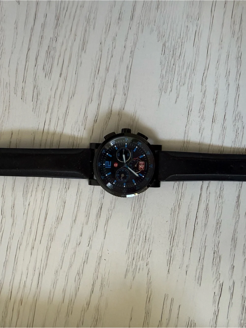 Michele Black Watch with Blue Accents